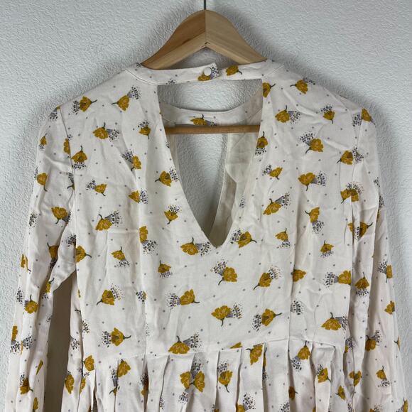Free People Tegan Dress Womens 0 Ivory Floral Print Mini 3/4 Sleeve Boho Fairy - Picture 12 of 13
